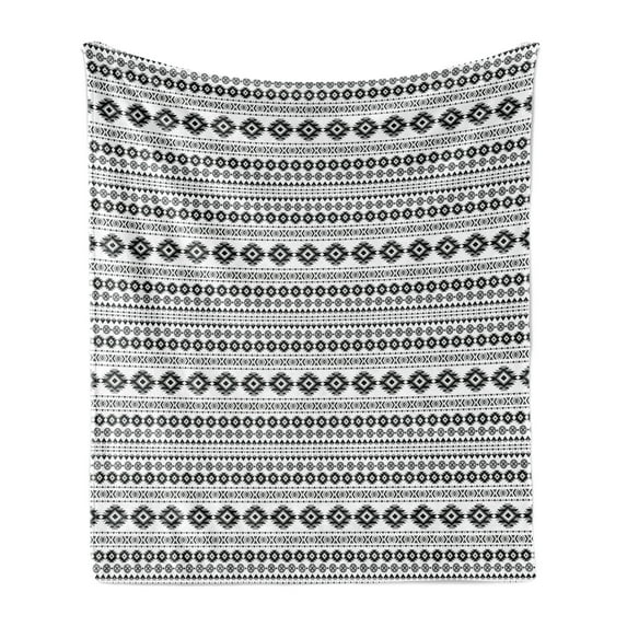 Aztec Soft Flannel Fleece Throw Blanket, Ikat Style Prehistoric Forms Folk Retro Hippie Tribal Cultural Print, Cozy Plush for Indoor and Outdoor Use, 60" x 80", Black Grey White, by Ambesonne