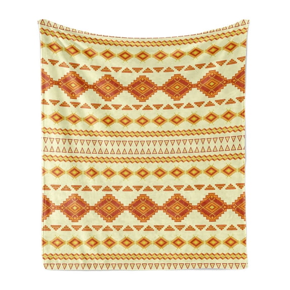 Aztec Soft Flannel Fleece Throw Blanket, Old Pattern with Vintage Colors Mexican Indigenous Culture, Cozy Plush for Indoor and Outdoor Use, 50" x 70", Yellow Orange, by Ambesonne
