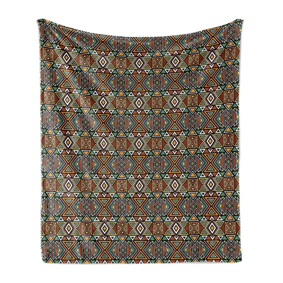 Aztec Soft Flannel Fleece Throw Blanket, Ornament with Triangle Motifs Boho Design Folkloric and Tribal, Cozy Plush for Indoor and Outdoor Use, 50" x 60", Multicolor, by Ambesonne