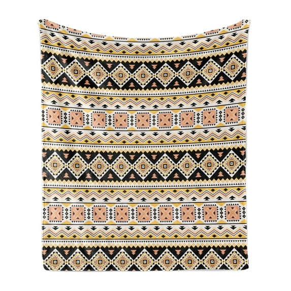 Aztec Soft Flannel Fleece Throw Blanket, Repeating Abstract Triangles Tribal Motifs Pattern, Cozy Plush for Indoor and Outdoor Use, 70" x 90", Multicolor, by Ambesonne