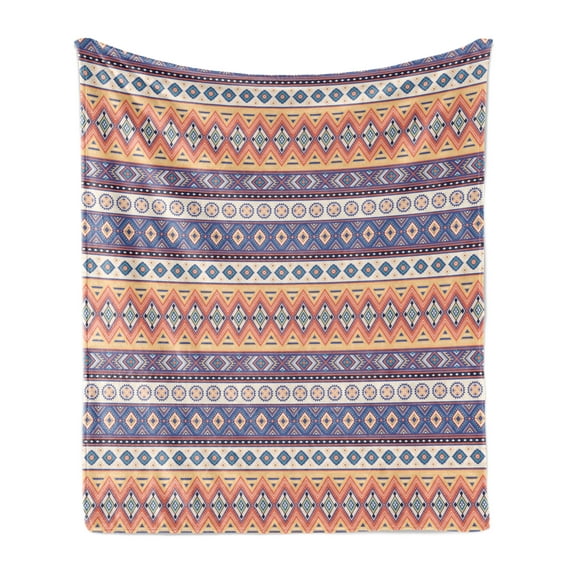 Aztec Soft Flannel Fleece Throw Blanket, Repetitive Mexican Inspired Ornamental Lines Art, Cozy Plush for Indoor and Outdoor Use, 70" x 90", Multicolor, by Ambesonne