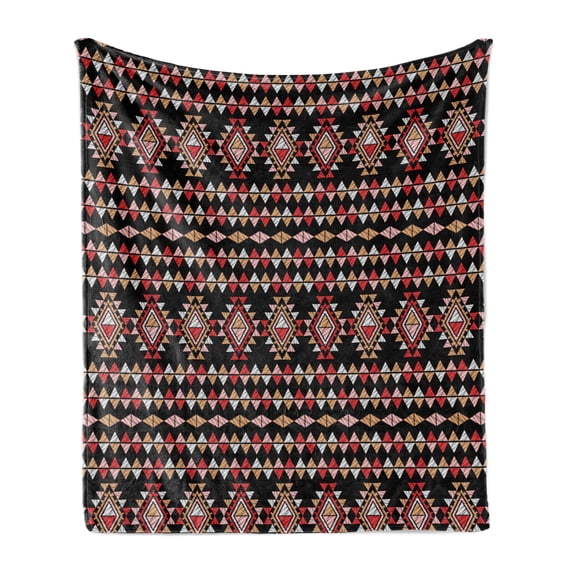 Aztec Soft Flannel Fleece Throw Blanket, Sketch Triangles in Patchwork Folk Art Style in Vivid Tones, Cozy Plush for Indoor and Outdoor Use, 70" x 90", Almond Dark Pink, by Ambesonne