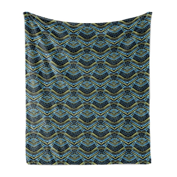 Aztec Soft Flannel Fleece Throw Blanket, Striped Floral Geometric Vivid Motifs in Tones Pattern, Cozy Plush for Indoor and Outdoor Use, 50" x 60", Pale Green Sky Blue, by Ambesonne