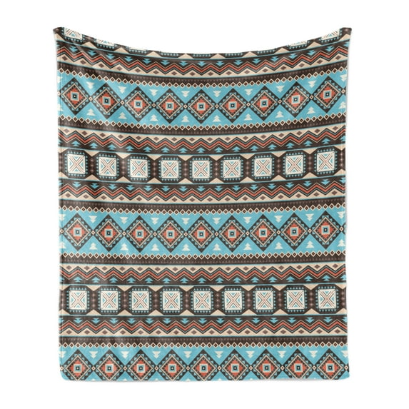 Aztec Soft Flannel Fleece Throw Blanket, Vintage Illustration of Scandinavian Inspired Motifs, Cozy Plush for Indoor and Outdoor Use, 70" x 90", Multicolor, by Ambesonne