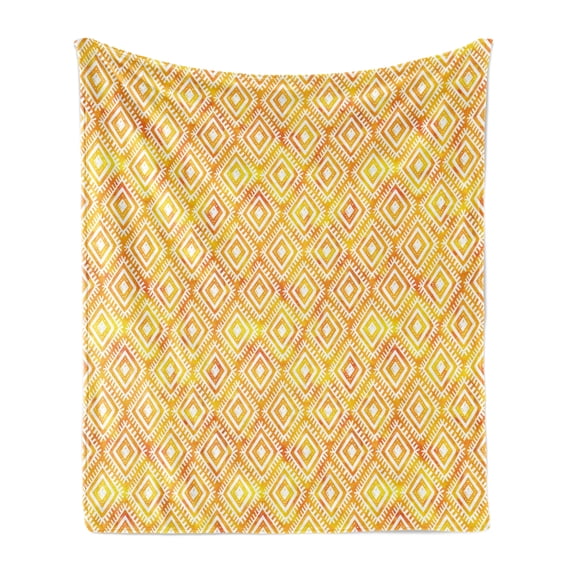 Aztec Soft Flannel Fleece Throw Blanket, Watercolor Folk Ornamental Diamond Forms Ikat Effects Pattern, Cozy Plush for Indoor and Outdoor Use, 70" x 90", Earth Yellow Marigold, by Ambesonne
