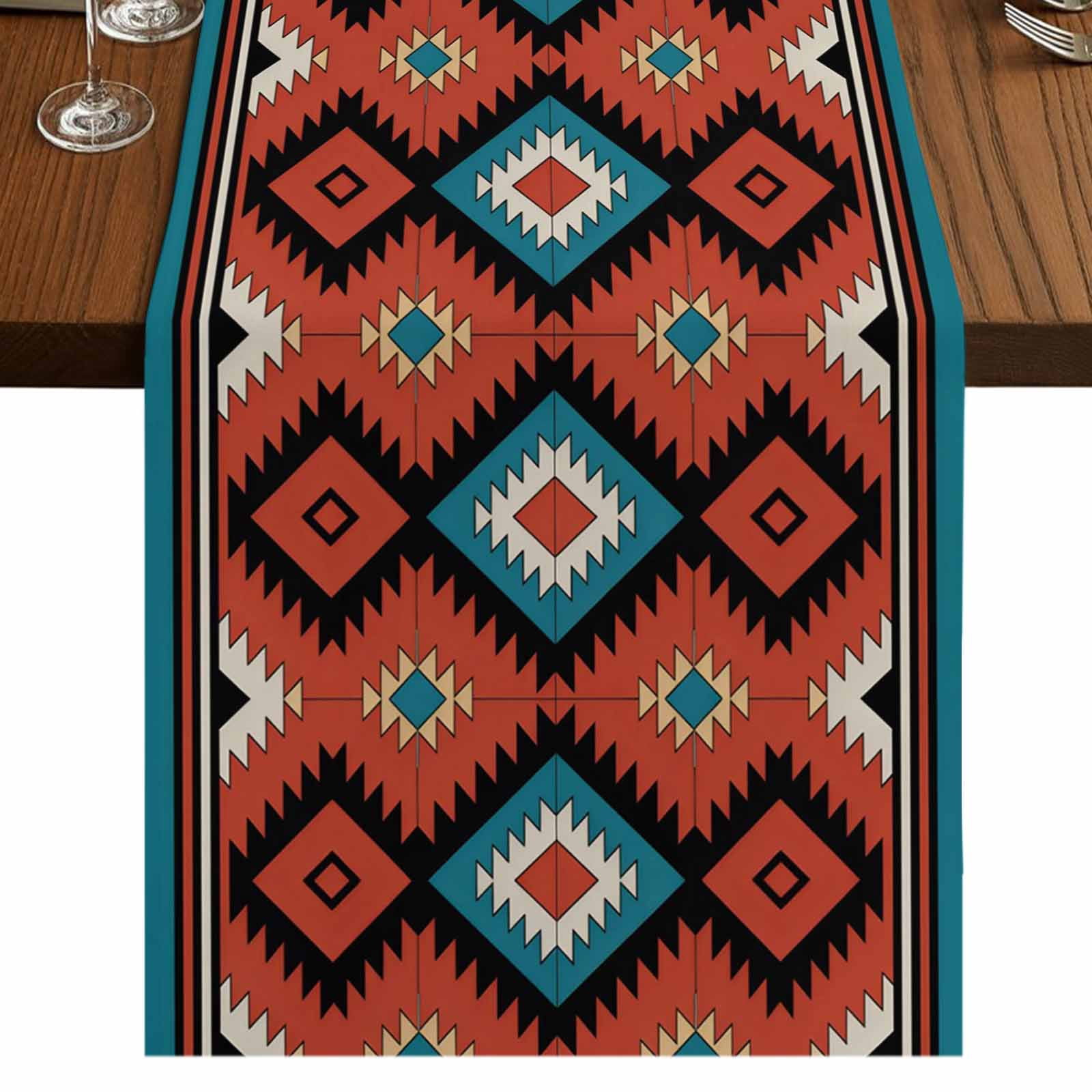 Aztec Southwest 48 Inch Table Runner, Red Black Geometric Classic Art ...