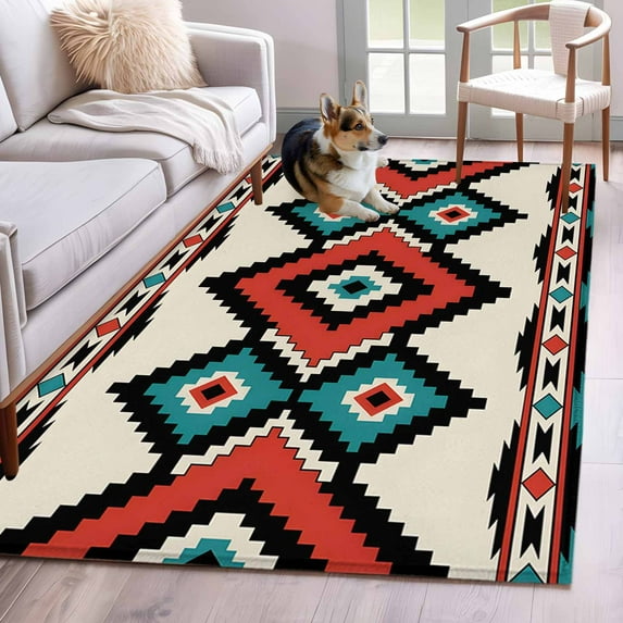Aztec Southwest Area Rug 3x5 Washable Rug Non Slip Tribes Vintage Red ...