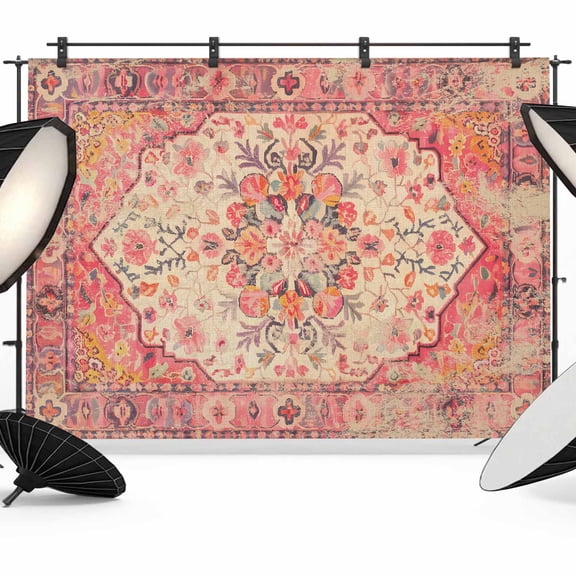 Aztec Southwest Backdrop for Photography,Fabric Photo Background Backdrop,Orange Boho Ethnic Floral Geometric Art Photo Booth Background for Portrait Photoshoot Video Wedding Studio Banner 7x5ft