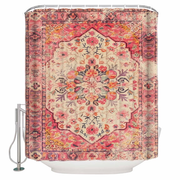 Aztec Southwest Bathroom Shower Curtains with 12 Hooks Polyester Waterproof Shower Curtain for Stalls and Bathtubs Orange Boho Ethnic Floral Geometric Art Decorative Bathroom Curtain 60x72 Inches