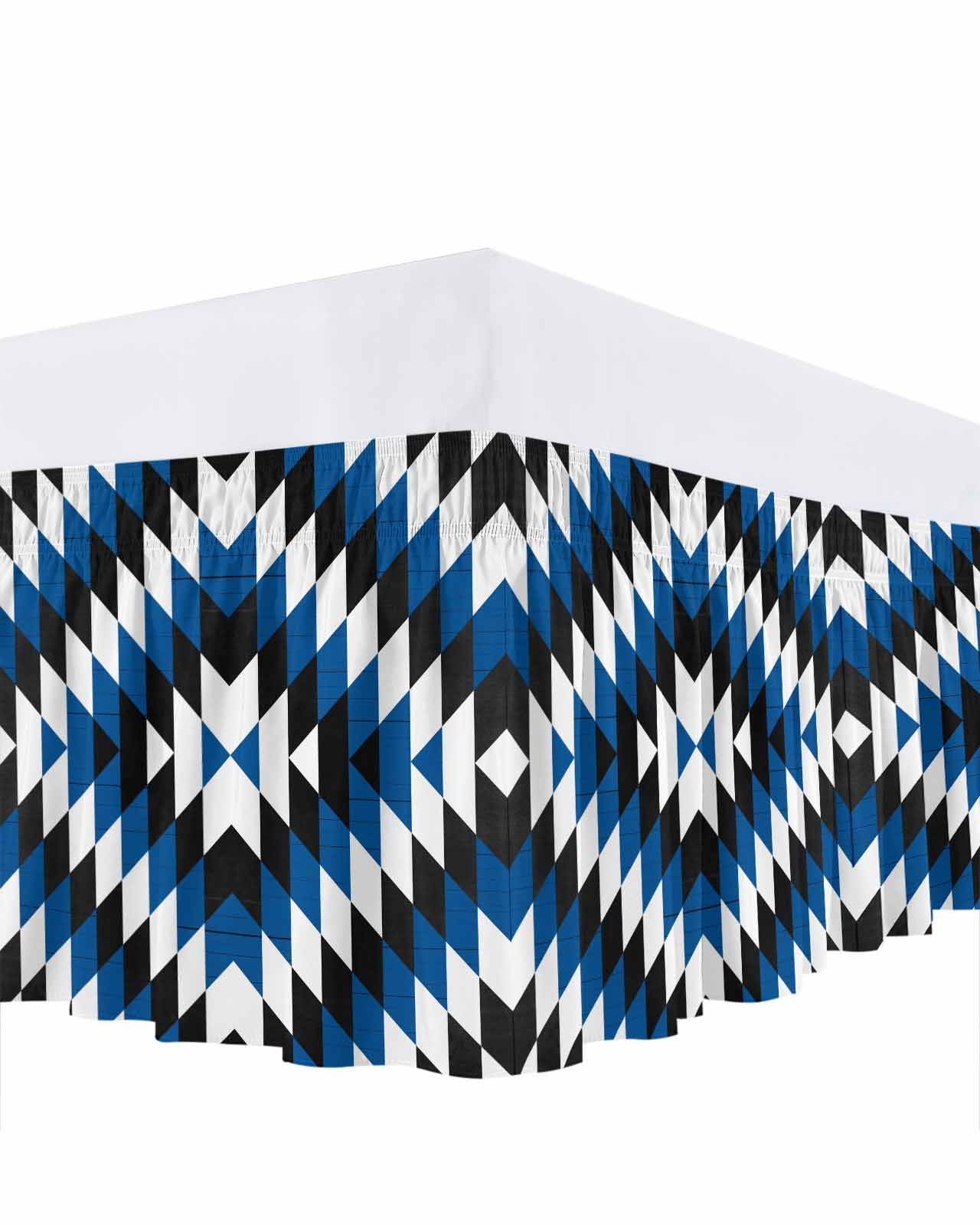 Aztec Southwest Bed Skirt Queen Size 16 Inch Drop, Vintage Abstract Blue Black Geometric Rustic Wrap Around Dust Ruffle Bedskirts, Wrinkle & Fade Resistant Easy Fit Bedskirt with Adjustable Elastic