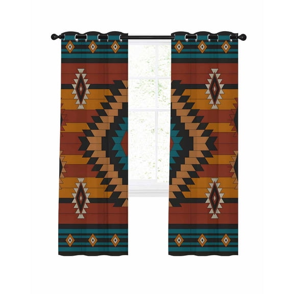 Aztec Southwest Blackout Curtains, Light Blocking Print Window Curtains, Vintage Geometric Farmhouse Art Thermal Insulated Window Drapes for Living Room Kitchen Cafe 2 Panels, 84"W x 84"L