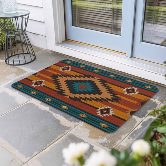 Aztec Southwest Door Mat Indoor Outdoor, Vintage Geometric Farmhouse Art Non Slip Welcome Mat with Rubber Backing, Absorbent Fabric Front Door Mats Entryway Rug for Home Patio Entrance 16"x24"