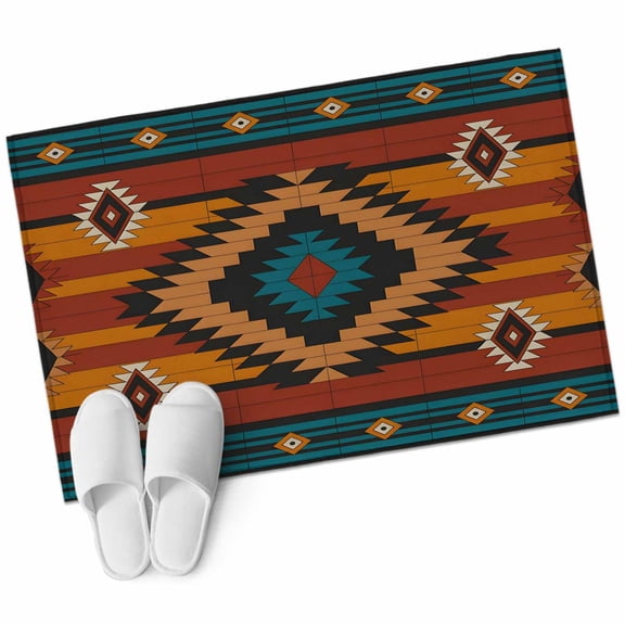Aztec Southwest Entryway Rug 2x3 Area Rug Washable Indoor Doormat Small Bathroom Rugs Non-Slip Low Pile Accent Throw Rugs Vintage Geometric Farmhouse Art Floor Carpet for Kitchen Bedroom Entrance