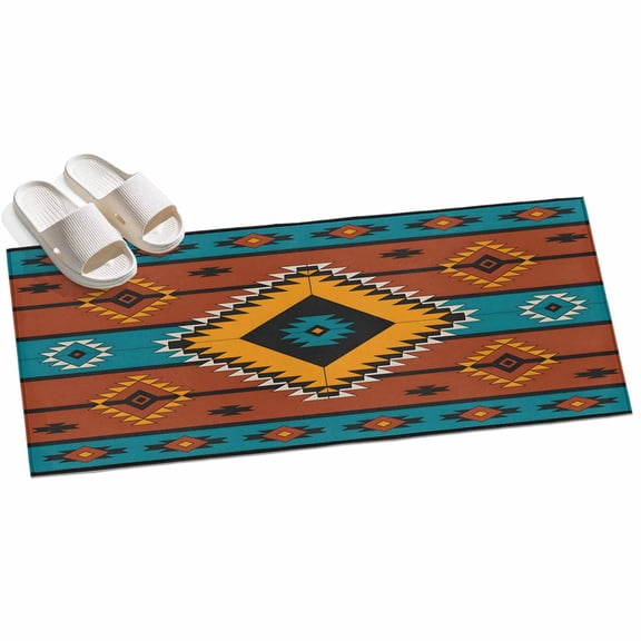 Aztec Southwest Hallway Runner Rug 2x6 Washable Non Slip Kitchen Runner Rug for Bedside Bathroom Soft Low Pile Boho Tribe Brown Geometric Indoor Floor Carpet Area Rugs for Living Room Bedroom Office