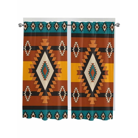 Aztec Southwest Kitchen Curtains 72 Inch Length, Orange Red Geometric ...