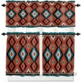 thumbnail image 1 of Aztec Southwest Kitchen Curtains Sets for Windows 24 Inch Length, Red Black Geometric Classic Art Rod Pocket Window Treatments Tier Curtains and Valances Set for Bedroom/Bathroom, 1 of 6