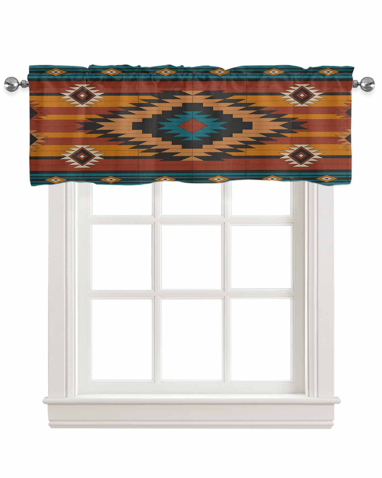 Aztec Southwest Kitchen Valances for Windows Farmhouse Linen Window Valance Curtain for Living Room Window Treatment Vintage Geometric Farmhouse Art Valance Rod Pocket Topper Drape, 54 x 18 Inch
