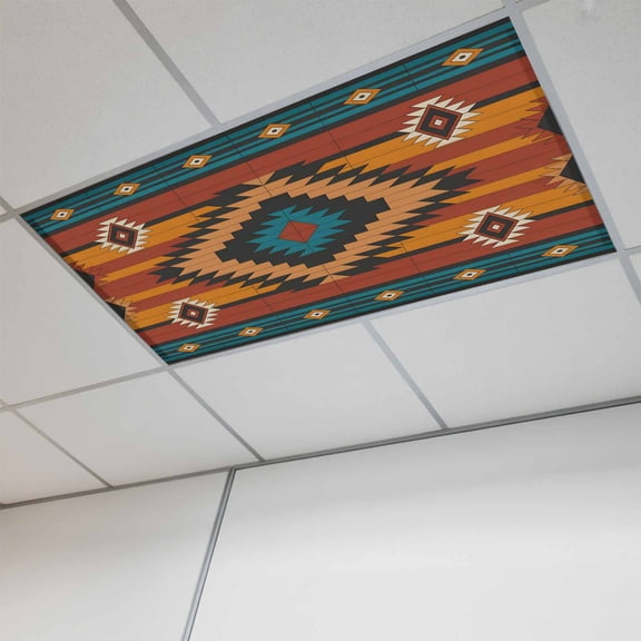 Aztec Southwest Magnetic Fluorescent Light Covers for Ceiling Lights 2 x 4 Feet, Vintage Geometric Farmhouse Art Office Classroom Kitchen Drop Ceiling Light Covers Lighting Filters Shade Panel 1 Pack