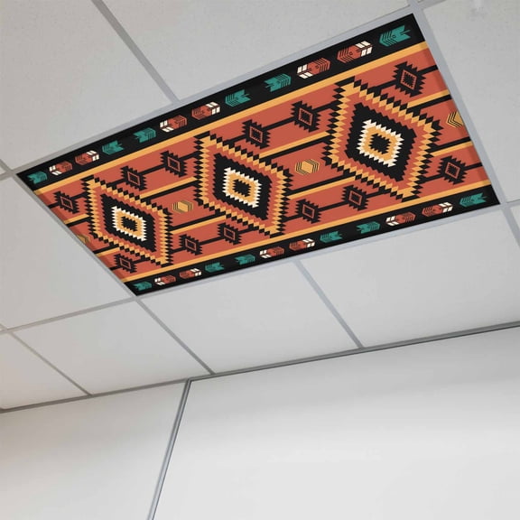 Aztec Southwest Magnetic Fluorescent Light Covers for Ceiling Lights 2x4 Feet, Orange Black Boho Tribes Abstract Office Classroom Kitchen Drop Ceiling Light Covers Lighting Filters Shade Panel 1 Pack