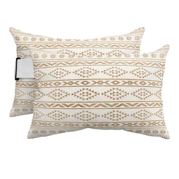 Aztec Southwest Outdoor Pillows for Chaise Lounge Chair Beach Headrest Pillow Set of 2 Waterproof Lumbar Pillows with Insert&Adjustable Strap Boho Retro Brown Geometric Tribal Art Pool Pillow 12"x20"