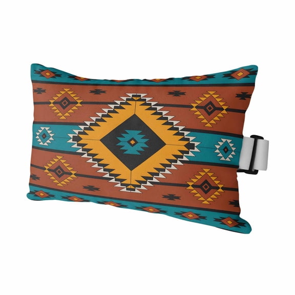 Aztec Southwest Outdoor Pillows for Chaise Lounge Chair Waterproof Lumbar Pillows with Insert&Adjustable Elastic Strap Beach Headrest Pillow Boho Tribe Brown Geometric Pillow for Patio Pool 11"x16"