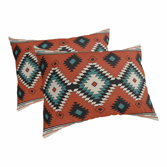 Aztec Southwest Pillow Covers Decorative Pillow Cases King Size Set of 2, Orange Red Geometric Abstract Art Throw Pillow Covers Envelope Closure Lumbar Couch Bed Pillows 20x36 Inch