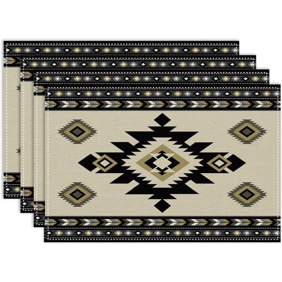 Aztec Southwest Placemats Set of 4, Rustic Tribal Geometric Decorative Table Mat Antique Native Heat Resistant Place Mats for Dining Kitchen Party Holiday Decor 12x18 Inch