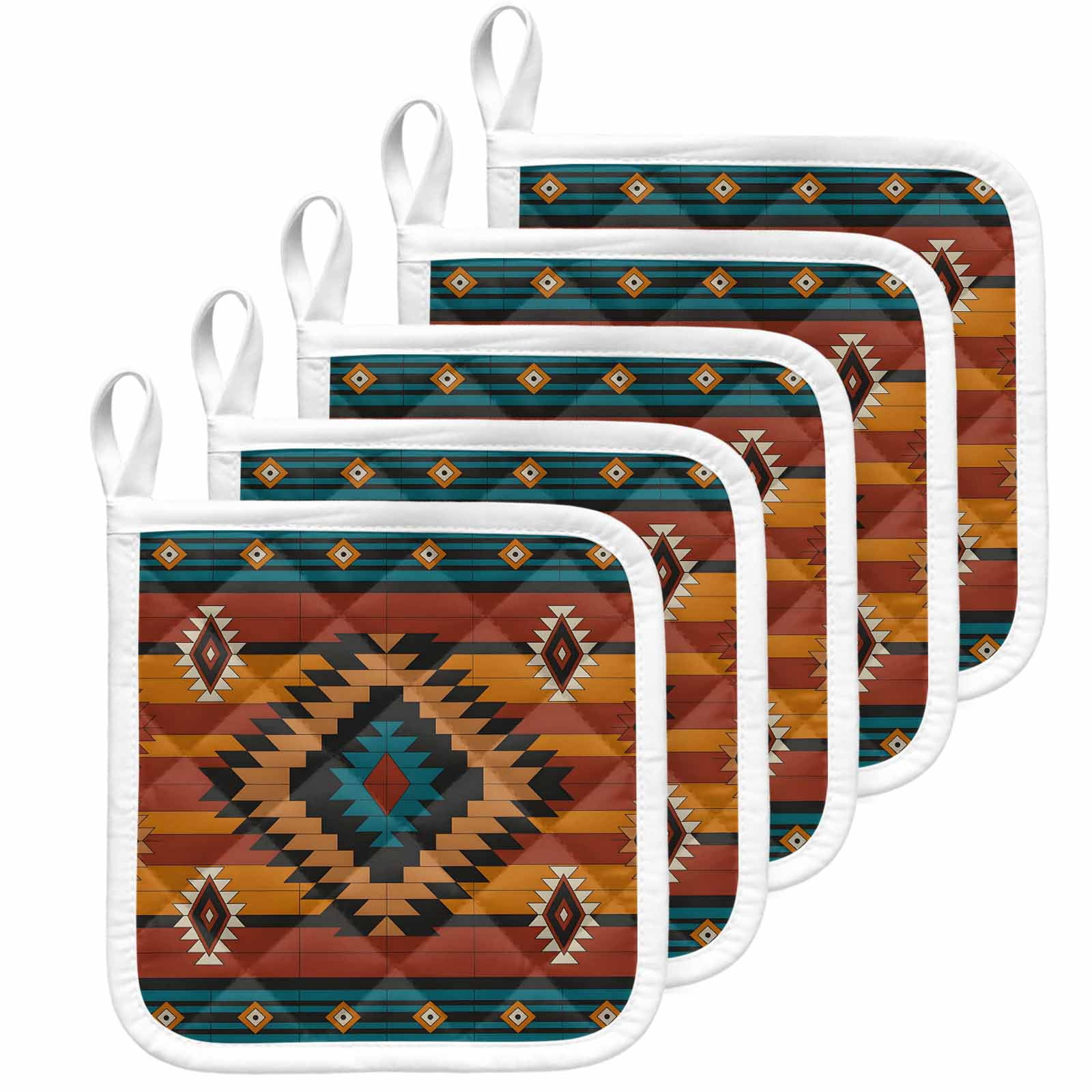 Aztec Southwest Pot Holders for Kitchen Heatproof Potholder, 5 Pack Vintage Geometric Farmhouse Art Hot Pads Multipurpose Oven Pads Cloth Potholders Trivet for Cooking Baking