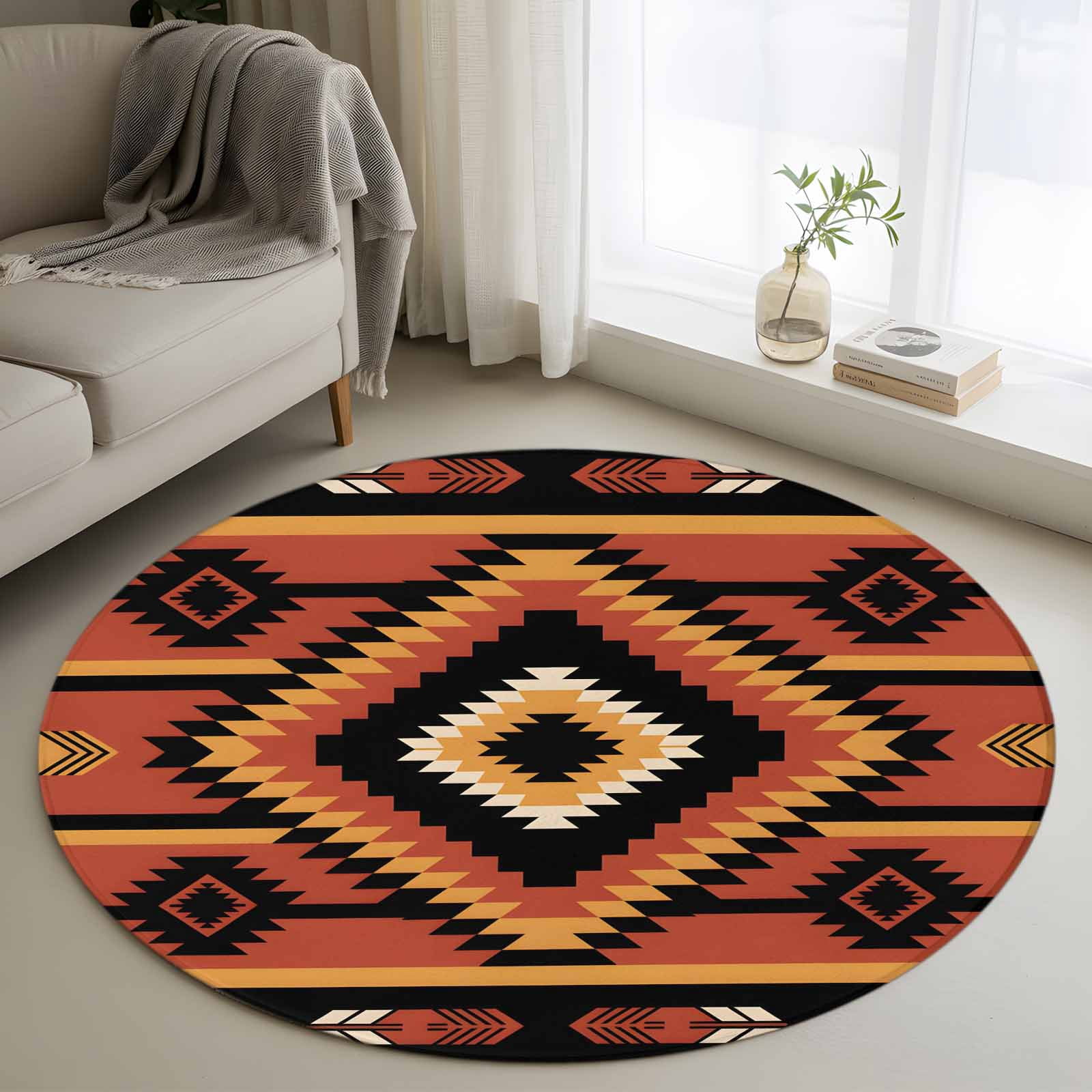 Aztec Southwest Round Area Rug 3 FT, Small Kitchen Bathroom Mats ...