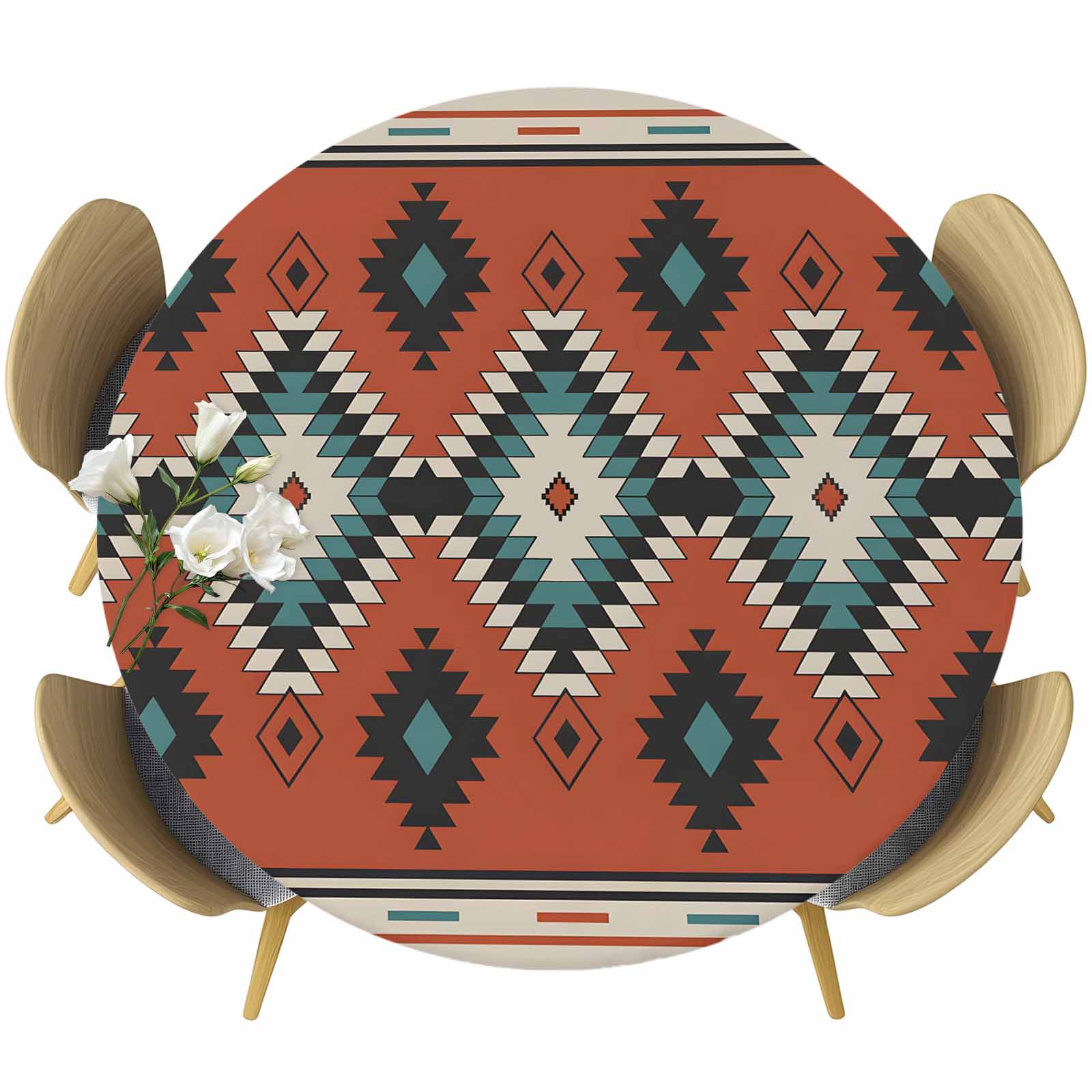 Aztec Southwest Round Tablecloth, Fitted Table Cover with Elastic for ...