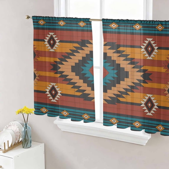 Aztec Southwest Sheer Curtains 45 Inches Length 2 Panels Set, Window ...