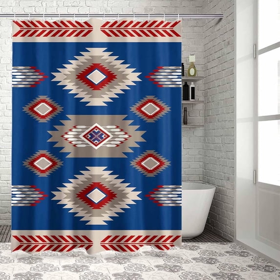 Aztec Southwest Shower Curtain, Ethnic Style Design Geometric Shower Curtain Set with Hooks, Spring Summer Waterproof Fabric Shower Curtains for Bathroom Decor, 72x72 Inch Bath Curtain
