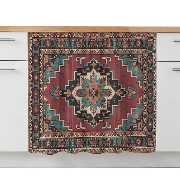 Aztec Southwest Sink Skirt 11"W x 13"L,Dustproof Under Sink Curtain Skirt for Bathroom Kitchen,Red Brown Boho Chic Abstract Geometric Adhesive Short Curtain Vanity Cover for Laundry Closet Shoe Rack