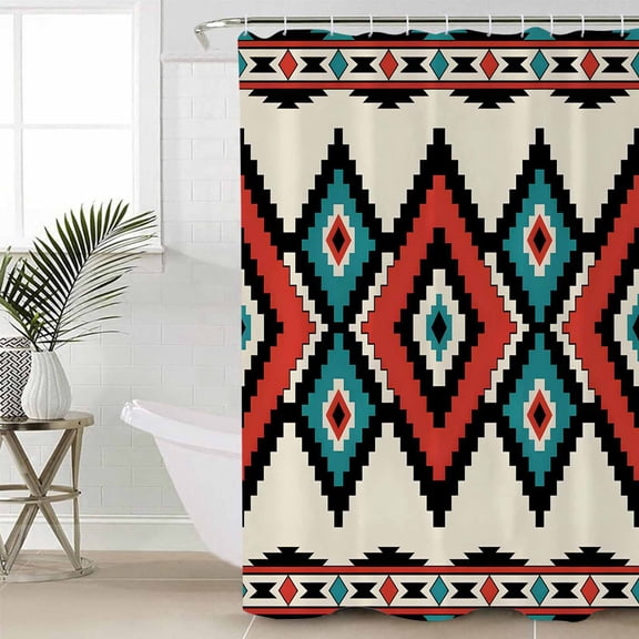 Aztec Southwest Small Stall Shower Curtain, Waterproof Shower Curtains for Bathroom, Tribes Vintage Red Blue Abstract Washable Fabric Cloth Bath Curtain for Bathtub Decoration with Hooks 36x78 Inches