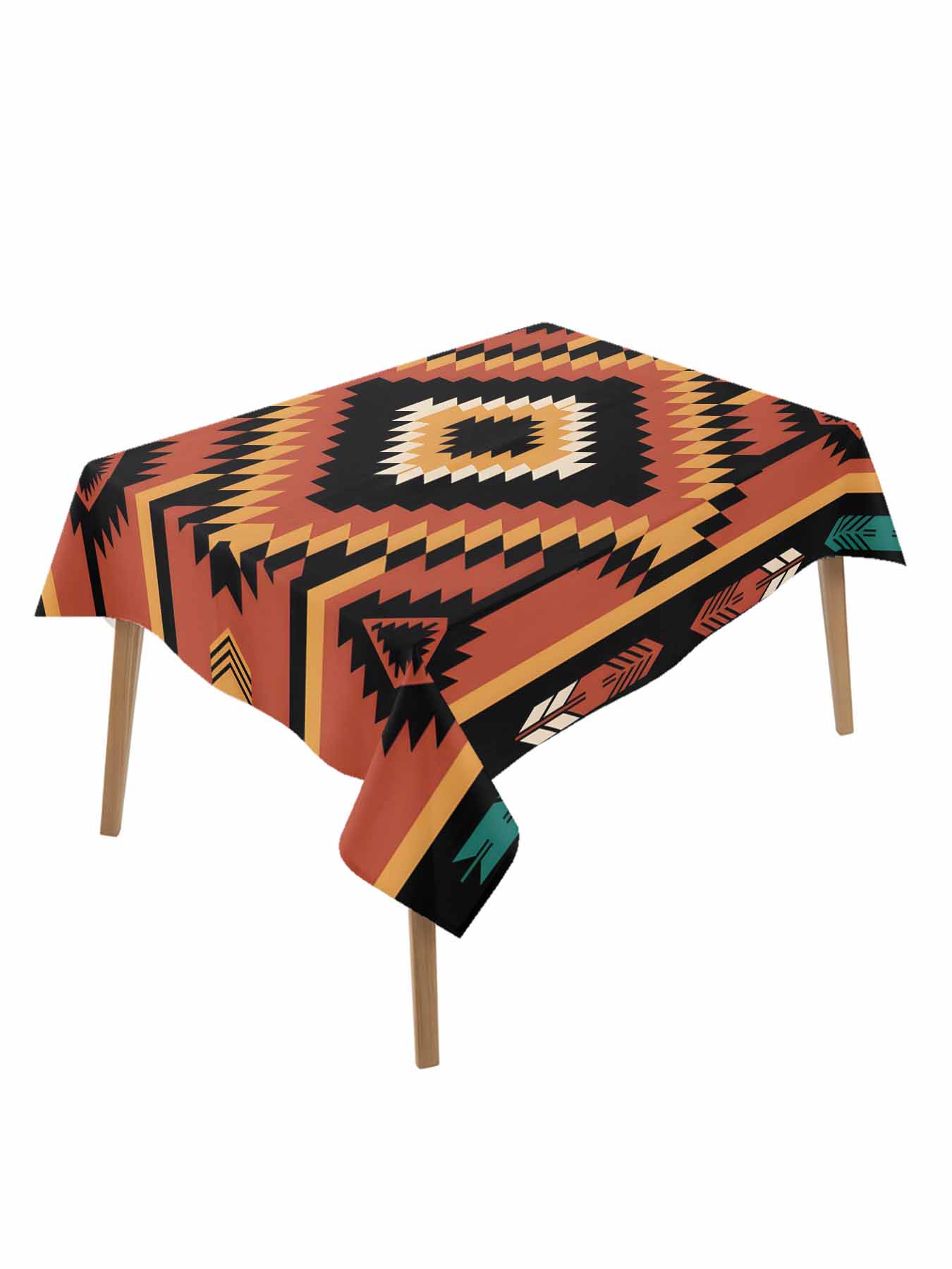 Aztec Southwest Table Cloth, Orange Black Boho Tribes Abstract ...