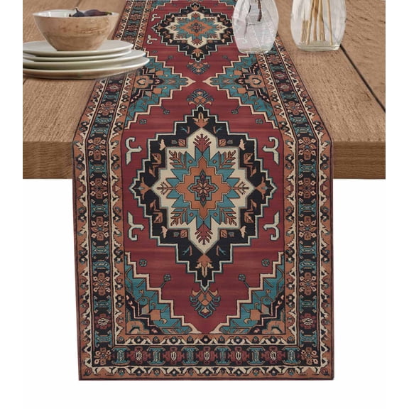 Aztec Southwest Table Runner 48 Inches, Red Brown Boho Chic Abstract Geometric Bed Runner Dresser Scarves Tabletop for Indoor Outdoor Parties/Ceremony/Banquet, 13" x 48"