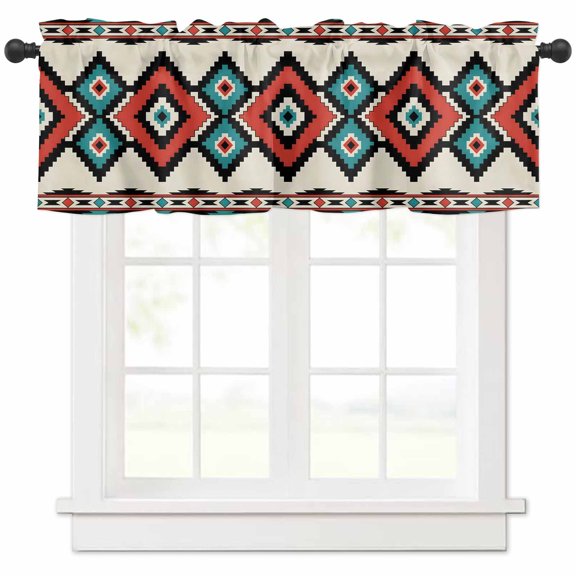Aztec Southwest Valances for Windows Farmhouse Kitchen Curtains Valances Rod Pocket Valance Curtains for Kitchen Windows Tribes Vintage Red Blue Abstract Window Valances for Bathroom Bedroom 60"x18"