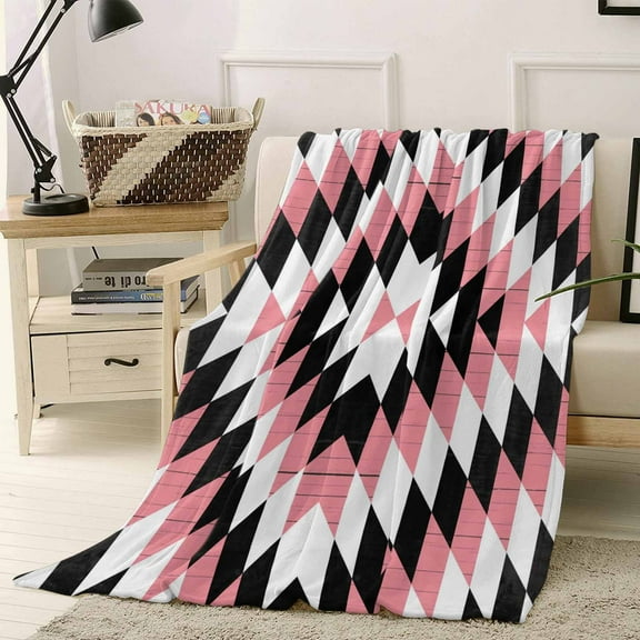 Aztec Southwest Vintage Abstract Pink Black Geometric Rustic Throw Flannel Blanket 60x80In Super Soft Cozy Bed Blanket, Lightweight Plush Fuzzy Bed Throw for Bedroom Sofa Couch Living Room