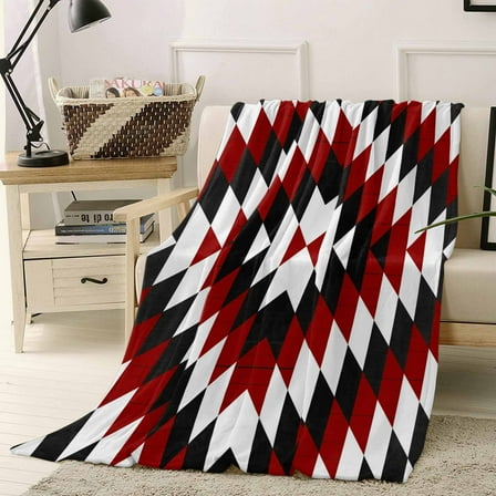Aztec Southwest Vintage Abstract Red Black Geometric Rustic Throw Flannel Blanket 40x50In Super Soft Cozy Bed Blanket, Lightweight Plush Fuzzy Bed Throw for Bedroom Sofa Couch Living Room
