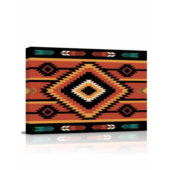 Aztec Southwest Wall Art for Living Room,Canvas Picture Wall Decor for Bathroom Bedroom,Orange Black Boho Tribes Abstract Painting Artwork for Office Kitchen Hallway Dining Room Home Decor 12"x16"