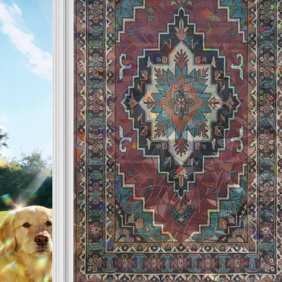 Aztec Southwest Window Privacy Film Stain Glass,Reusable Decorative Rainbow Window Film,Red Brown Boho Chic Abstract Geometric Static Cling Sun Blocking Stickers Decals Covers 17.7" x 39.3" (2pcs)