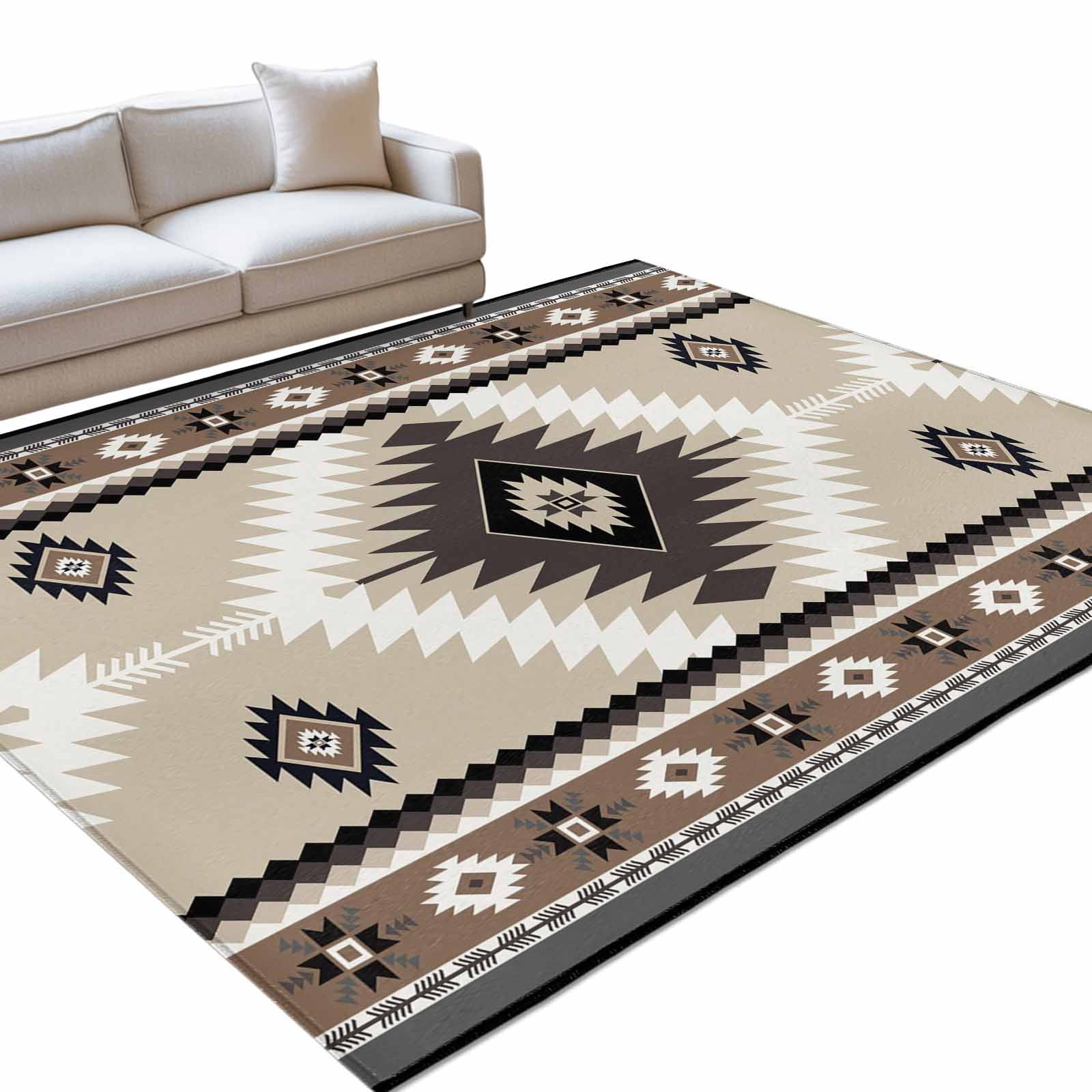 Aztec Southwestern Area Rug, Ethnic Tribal Style Geometric Brown Non ...
