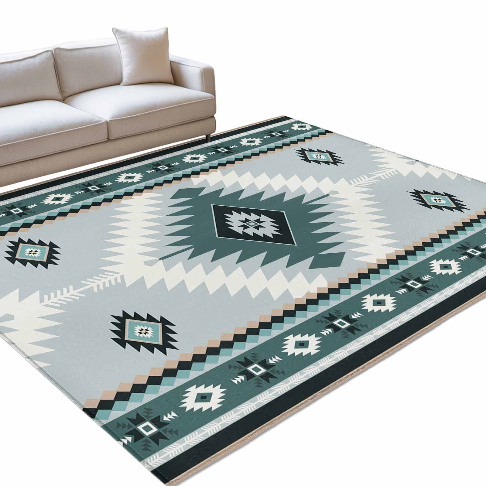 Aztec Southwestern Area Rug, Ethnic Tribal Style Geometric Turquoise ...