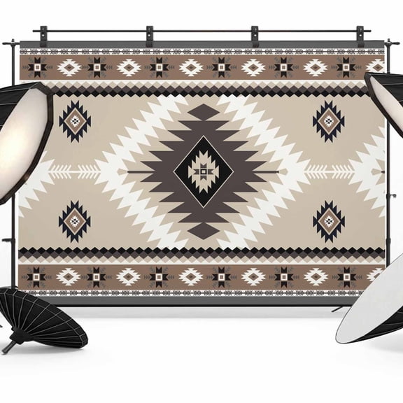 Aztec Southwestern Backdrop for Photography, Ethnic Tribal Style Geometric Brown Photo Backdrop Portrait Background Party Banner Photo Backgrounds for Studio Booth Props, 7x5ft