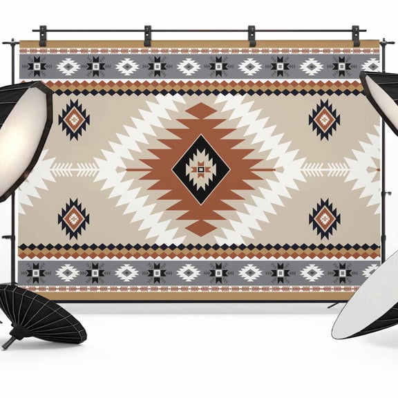 Aztec Southwestern Backdrop for Photography, Ethnic Tribal Style Geometric Orange Khaki Photo Backdrop Portrait Background Party Banner Photo Backgrounds for Studio Booth Props, 10x8ft