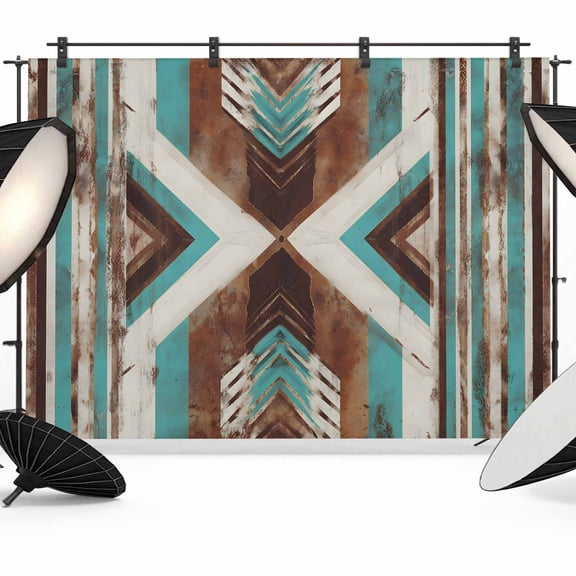 Aztec Southwestern Backdrop for Photography, Vintage Abstract Brown Turquoise Diamond Photo Backdrop Portrait Background Party Banner Photo Backgrounds for Studio Booth Props, 7x5ft