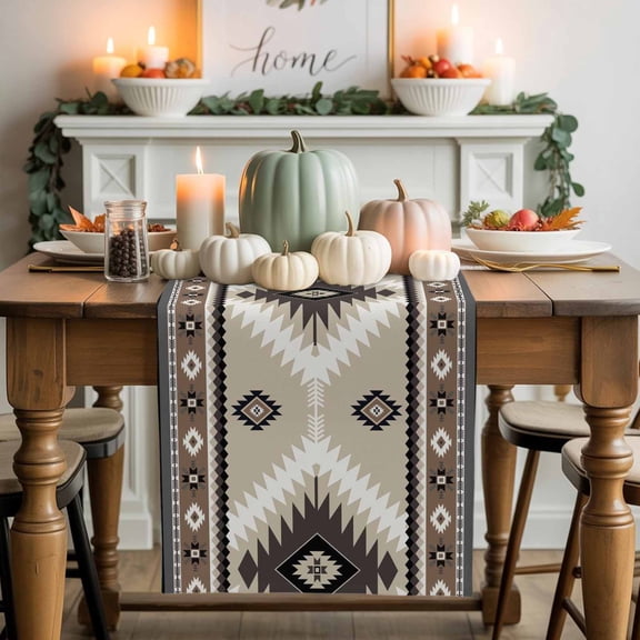 Aztec Southwestern Cotton Linen Table Runner, Washable Table Runners for Kitchen, Dining Room, Holiday, Home Party Table Decor, 13x120 Inches