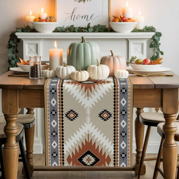 Aztec Southwestern Cotton Linen Table Runner, Washable Table Runners for Kitchen, Dining Room, Holiday, Home Party Table Decor, 13x48 Inches