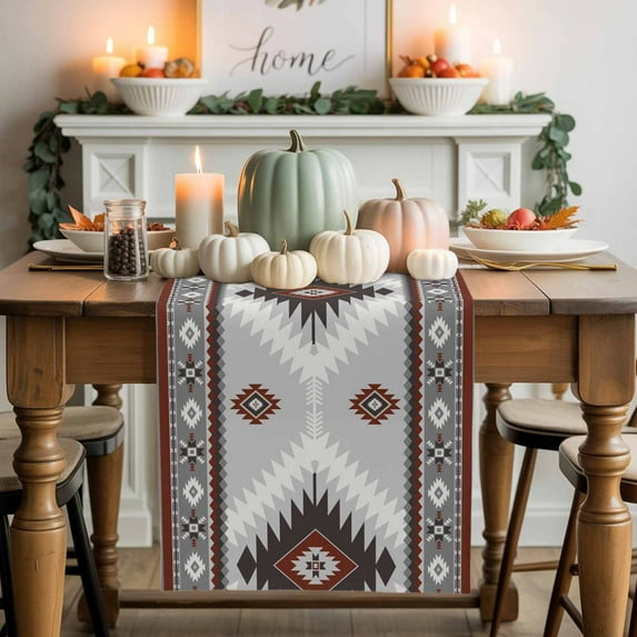 Aztec Southwestern Cotton Linen Table Runner, Washable Table Runners for Kitchen, Dining Room, Holiday, Home Party Table Decor, 13x72 Inches