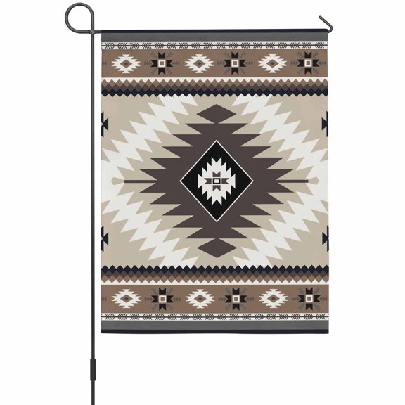 Aztec Southwestern Garden Flag 12 x 18 Inches, Ethnic Tribal Style Geometric Brown Weather Proof Outdoor Patio Flags Double Sided Small Garden Decoration for Yard Outside Home